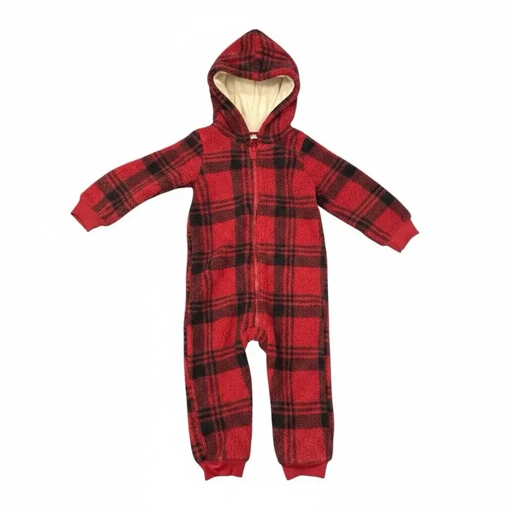Carters Baby Girls Hooded Fleece Plaid 1 Piece- Size 24M